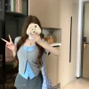 Two slimming short-sleeved T-shirts in contrasting colors for plus-size and chubby girls, a new summer fashion and slimming patchwork top for women Application Scenario